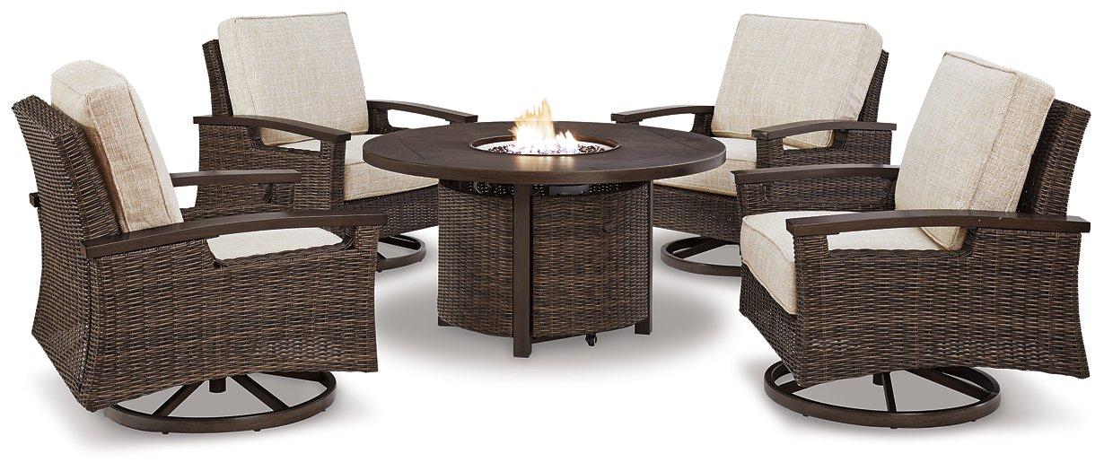 Paradise Trail Paradise Trail Fire Pit Table with 4 Nuvella Swivel Lounge Chairs - Vida Furniture (Laredo,TX)