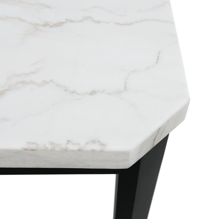 Francesca White Marble Square 5PC Counter Height Dining Set-Table & Four Blue Velvet Chairs
