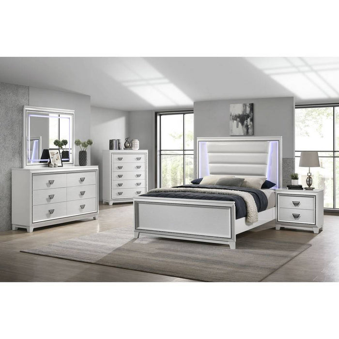 Elements International Moondance Queen Panel Bed in White - Vida Furniture (Laredo,TX)