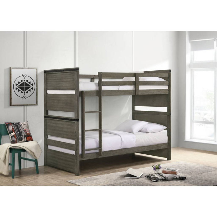 Elements International Wade Twin over Full Bunk Bed in Gray - Vida Furniture (Laredo,TX)