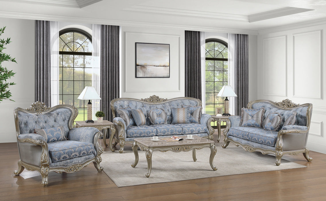 Royale Sofa in Blue and Champagne