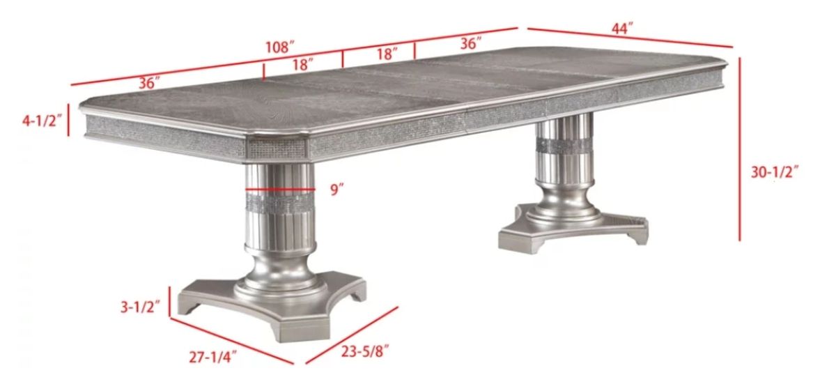 Crown Mark Klina Glam 2-Leaf Dining Table in Light Gray - Vida Furniture (Laredo,TX)