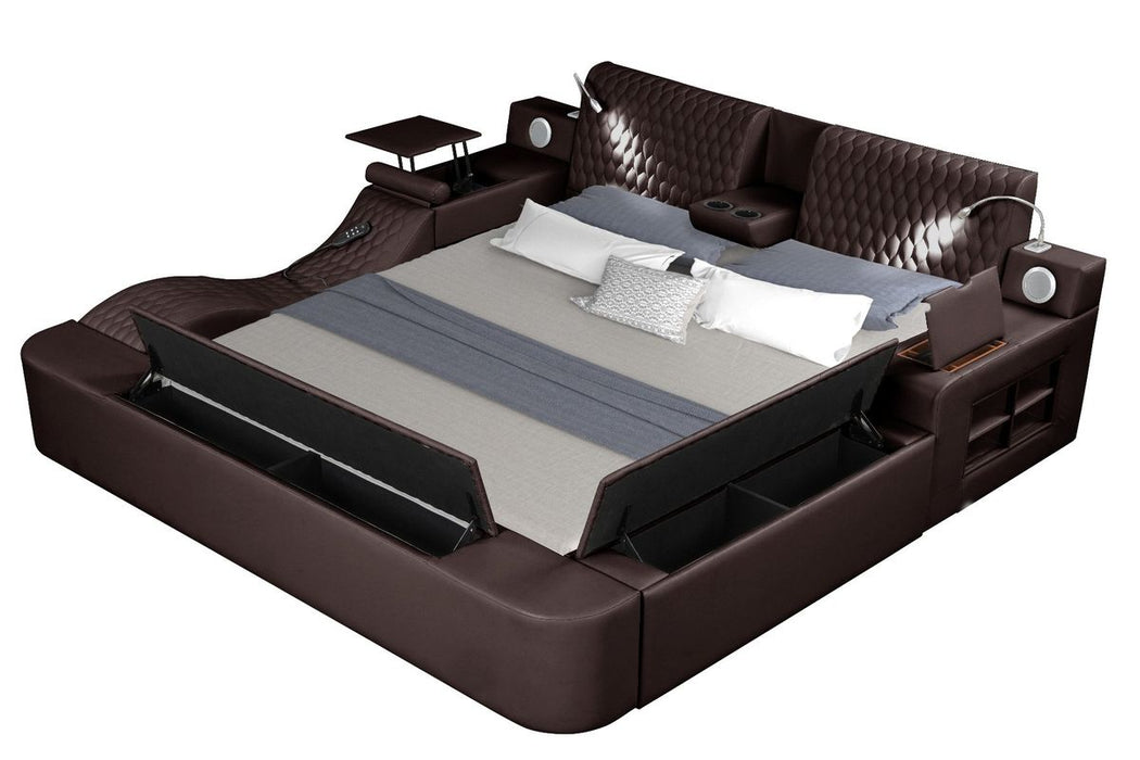 Galaxy Home Zoya Smart Multifunctional Queen Size Bed Made w/ Wood In Brown - Vida Furniture (Laredo,TX)