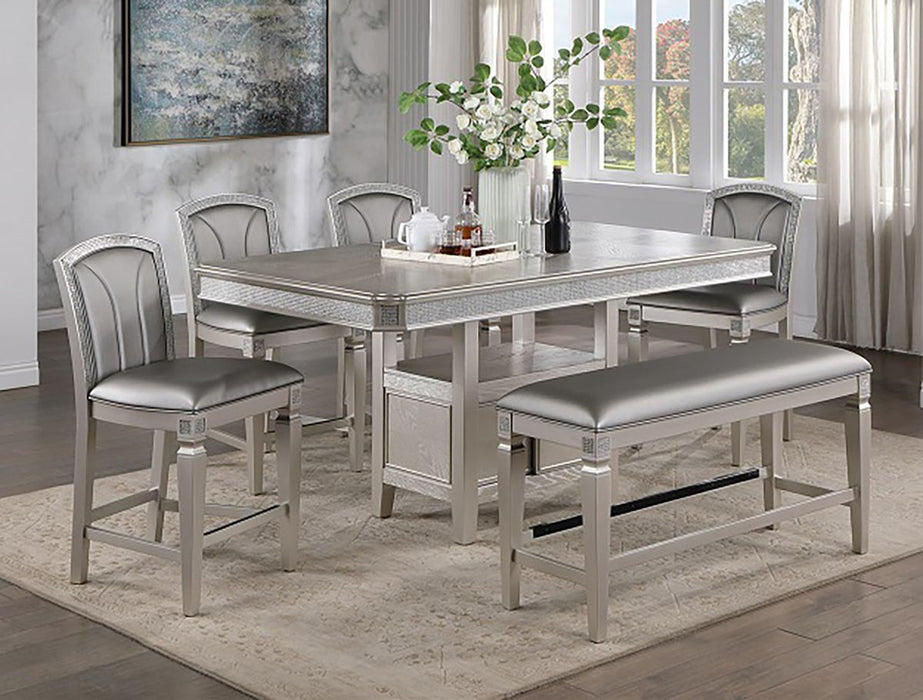 Crown Mark Furniture Klina Counter Height Bench in Silver - Vida Furniture (Laredo,TX)
