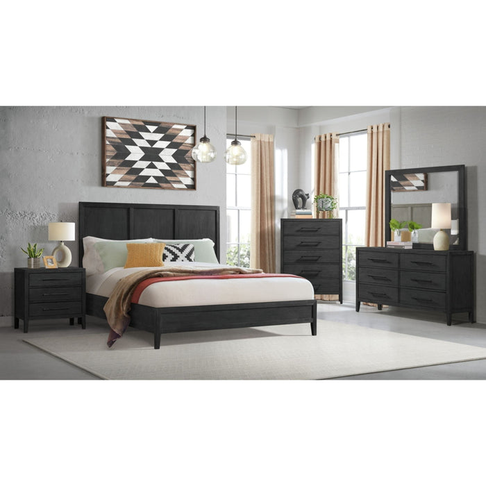 Elements International Versailles King Wooden Panel Bed with Low Footboard in Black - Vida Furniture (Laredo,TX)