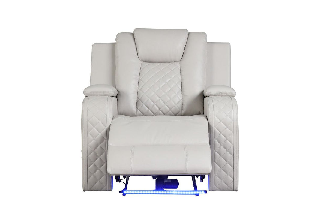 Galaxy Home Benz LED & Power Recliner Chair in Ice/ White - Vida Furniture (Laredo,TX)