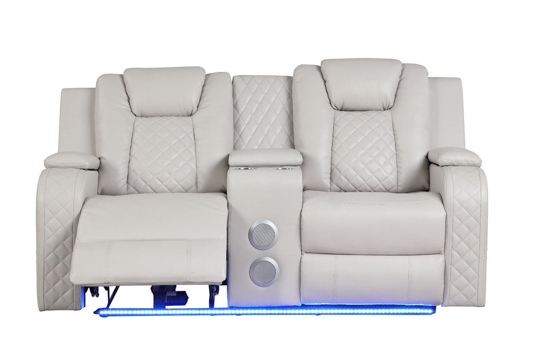 Galaxy Home Benz LED & Power Reclining Loveseat in Ice/ White - Vida Furniture (Laredo,TX)