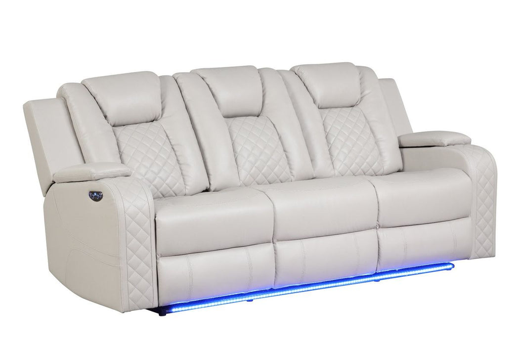Galaxy Home Benz LED & Power Reclining Sofa in Ice/White - Vida Furniture (Laredo,TX)
