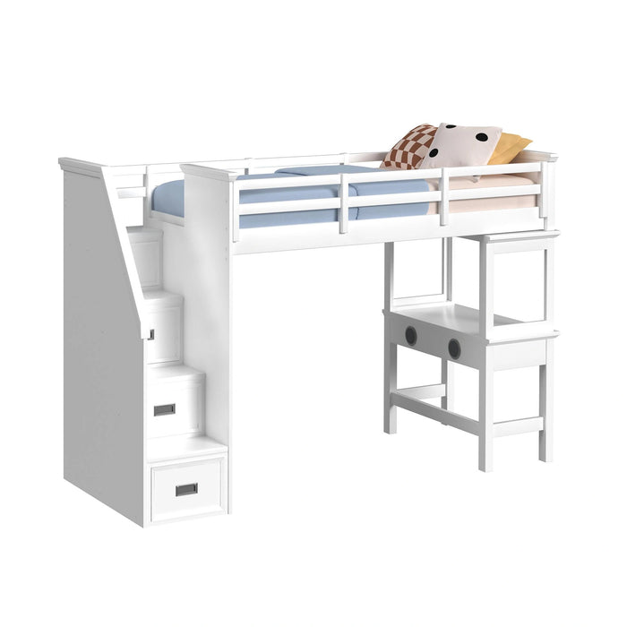 Hampton Kids Loft with Staircase and Desk with Speaker Bedroom Set