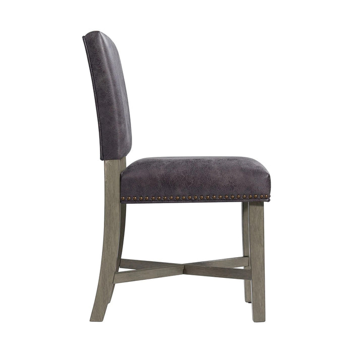 Elements International Collins Side Chair Stretcher with Brown PU (Set of 2) in Weathered Gray - Vida Furniture (Laredo,TX)
