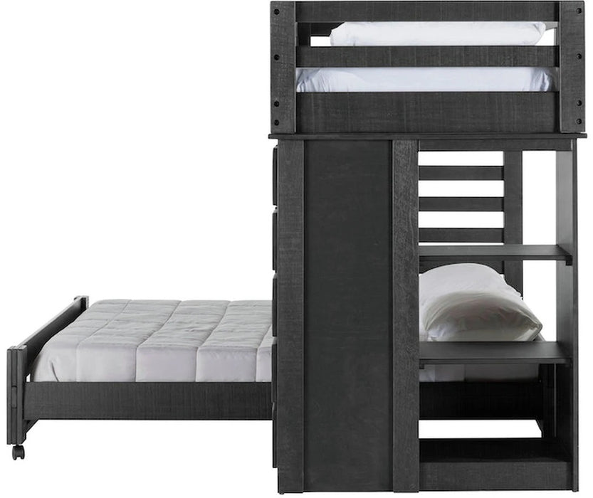 Elements International Cali Kids Twin Loft Bookcase Bed in Sleek Gray - Vida Furniture (Laredo,TX)