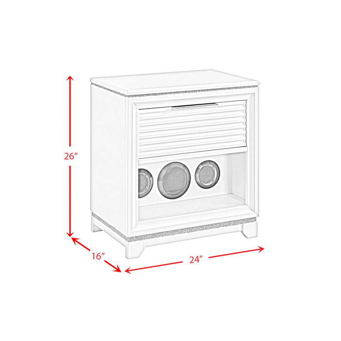 Denmark 1-Drawer Nightstand with Speaker and USB in White