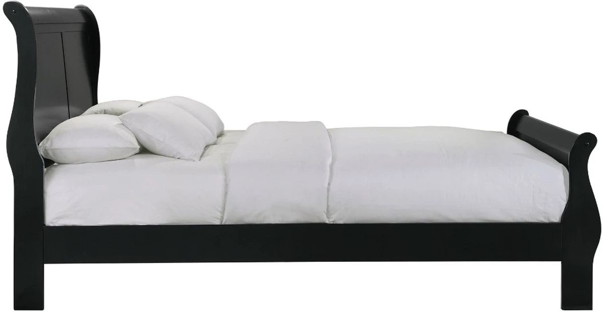 Elements International Louis Philippe Full Panel Bed in Black - Vida Furniture (Laredo,TX)