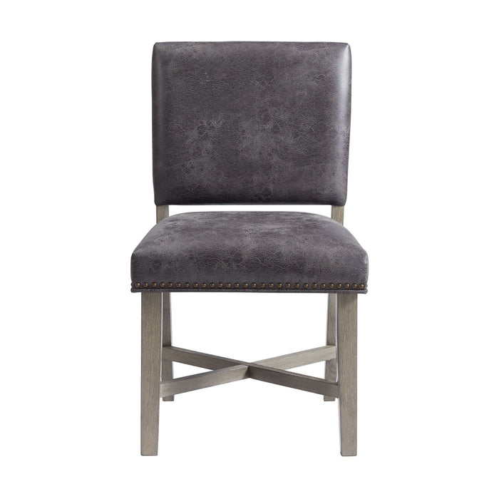 Elements International Collins Side Chair Stretcher with Brown PU (Set of 2) in Weathered Gray - Vida Furniture (Laredo,TX)