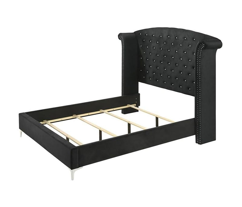 Crown Mark Furniture Lucinda Queen Upholstered Panel Bed in Black B9265-Q - Vida Furniture (Laredo,TX)