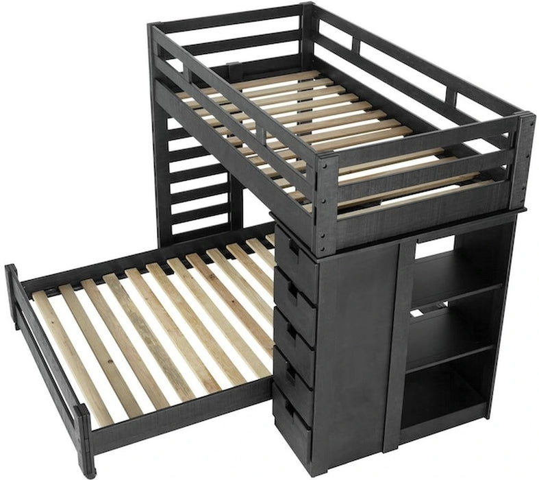 Elements International Cali Kids Twin Loft Bookcase Bed in Sleek Gray - Vida Furniture (Laredo,TX)