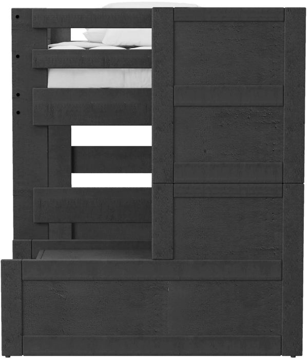 Elements International Cali Kids Full Junior Loft Bed with Staircase in Sleek Gray - Vida Furniture (Laredo,TX)