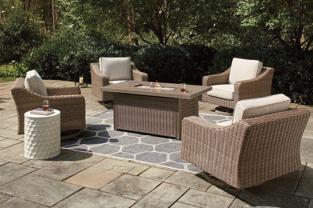 Beachcroft Beachcroft Fire Pit Table with Four Nuvella Swivel Lounge Chairs - Vida Furniture (Laredo,TX)