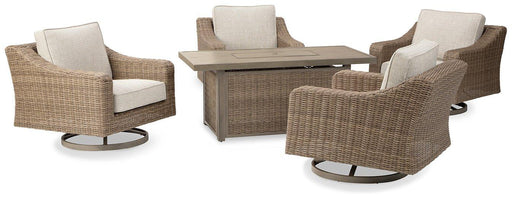 Beachcroft Beachcroft Fire Pit Table with Four Nuvella Swivel Lounge Chairs - Vida Furniture (Laredo,TX)