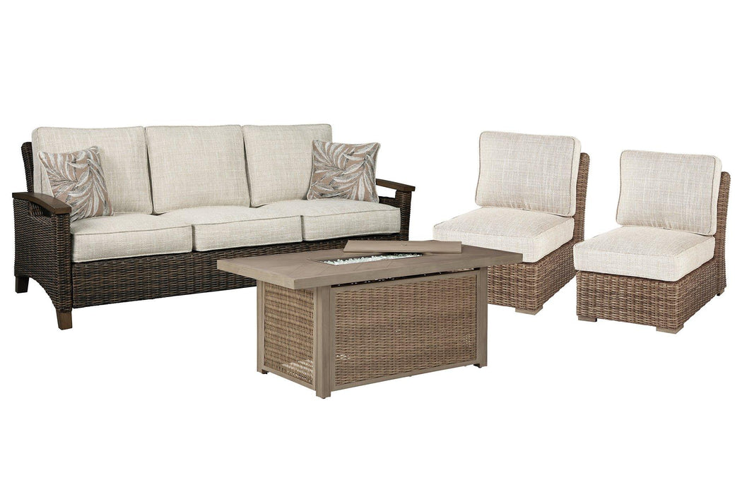 Beachcroft Outdoor Sofa, Lounge Chairs and Fire Pit - Vida Furniture (Laredo,TX)