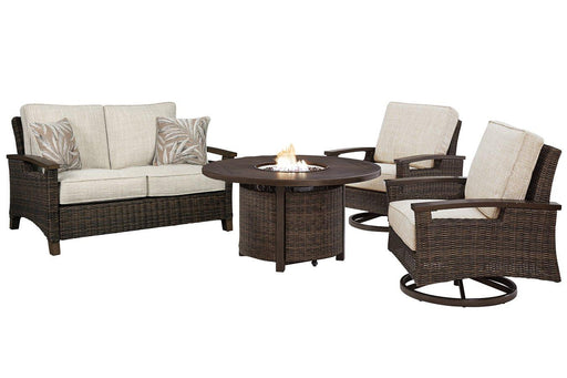 Paradise Trail Outdoor Loveseat, Lounge Chairs and Fire Pit Table - Vida Furniture (Laredo,TX)