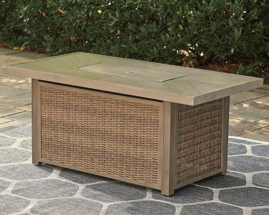 Beachcroft Beachcroft Fire Pit Table with Four Nuvella Swivel Lounge Chairs - Vida Furniture (Laredo,TX)