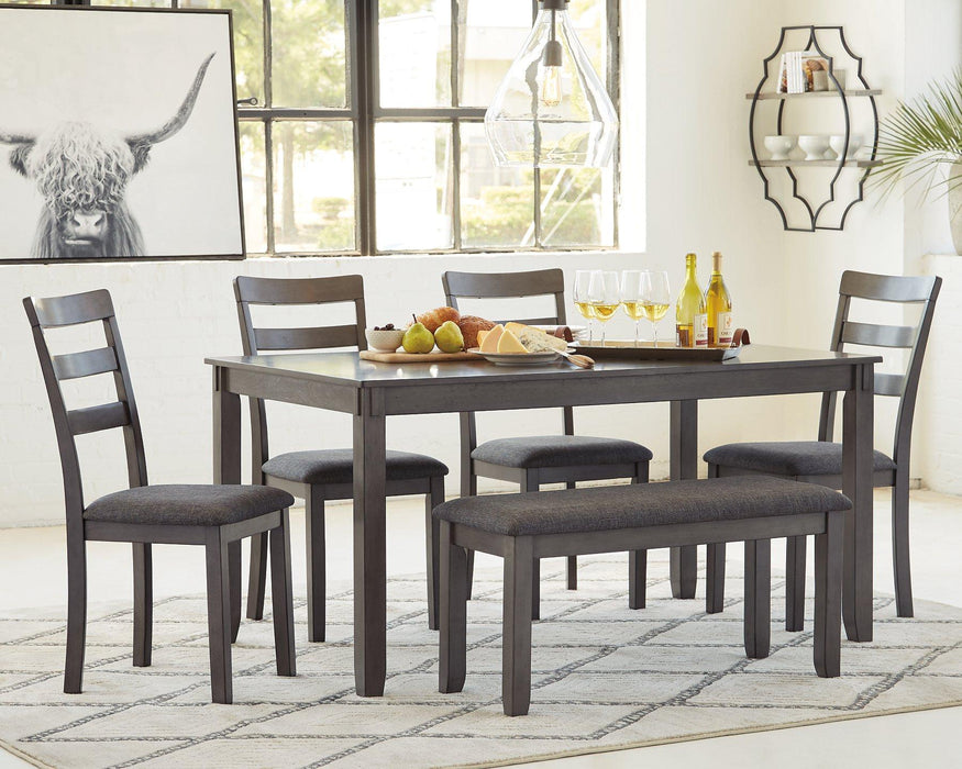 Bridson Dining Table and Chairs with Bench (Set of 6) - Vida Furniture (Laredo,TX)