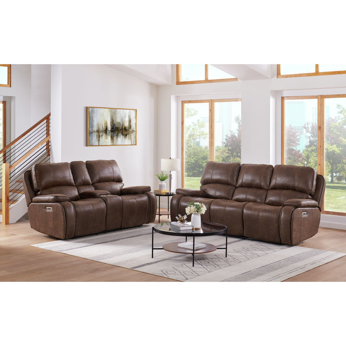 Atlantis Power Motion Loveseat with Power Motion Head Recliner & Console in Heritage Brown - Vida Furniture (Laredo,TX)