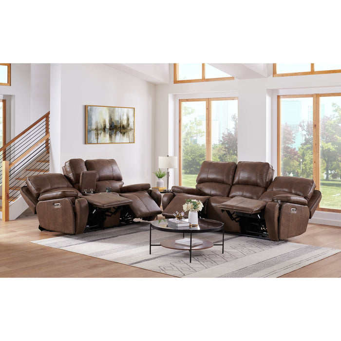 Atlantis Power Motion Loveseat with Power Motion Head Recliner & Console in Heritage Brown - Vida Furniture (Laredo,TX)
