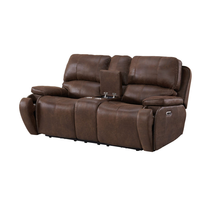 Atlantis Power Motion Loveseat with Power Motion Head Recliner & Console in Heritage Brown - Vida Furniture (Laredo,TX)