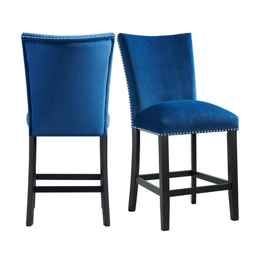 Francesca Blue Velvet Counter Height Chair Set of 2 - Vida Furniture (Laredo,TX)