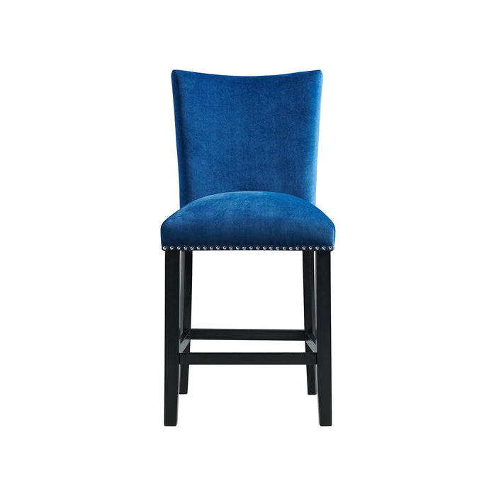 Francesca Blue Velvet Counter Height Chair Set of 2 - Vida Furniture (Laredo,TX)