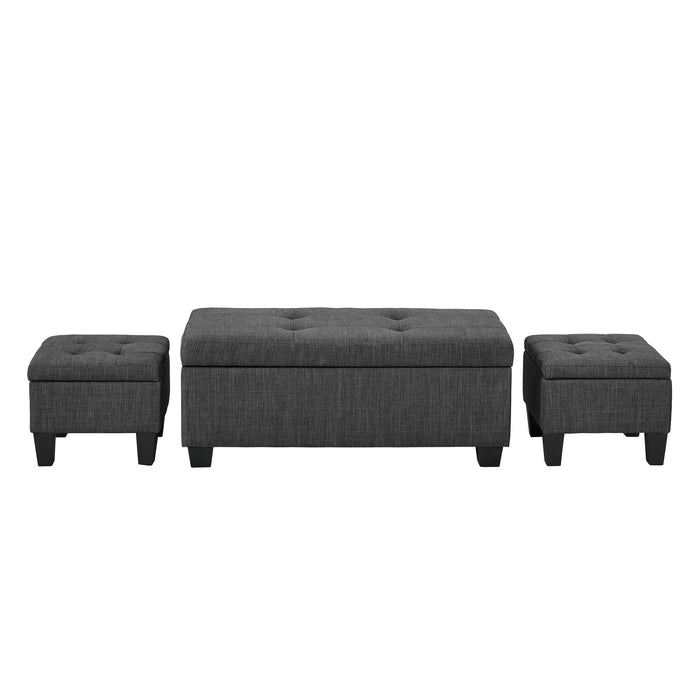 Ethan 3PK Storage Ottoman in Charcoal - Vida Furniture (Laredo,TX)