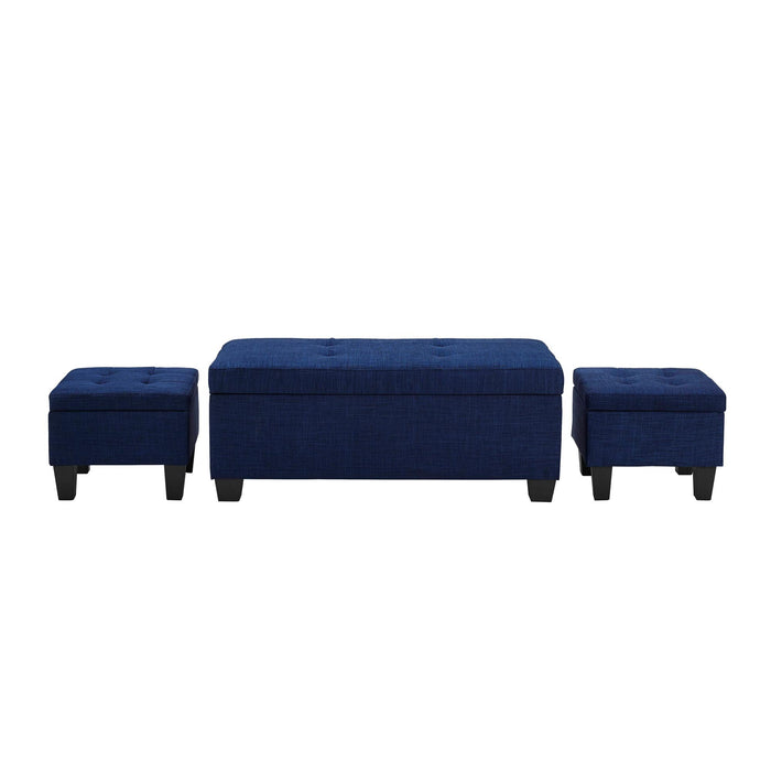 Ethan 3PK Storage Ottoman in Blue - Vida Furniture (Laredo,TX)
