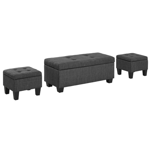 Ethan 3PK Storage Ottoman in Charcoal - Vida Furniture (Laredo,TX)