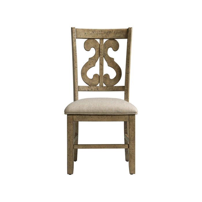 Stone Wooden Swirl Back Side Chair Set of 2 - Vida Furniture (Laredo,TX)