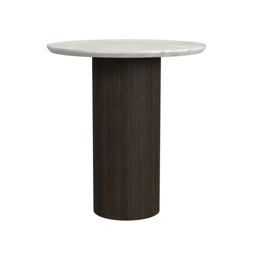 Sylvie Round End Table with White Faux Marble Top and Base in Dark Brown - Vida Furniture (Laredo,TX)