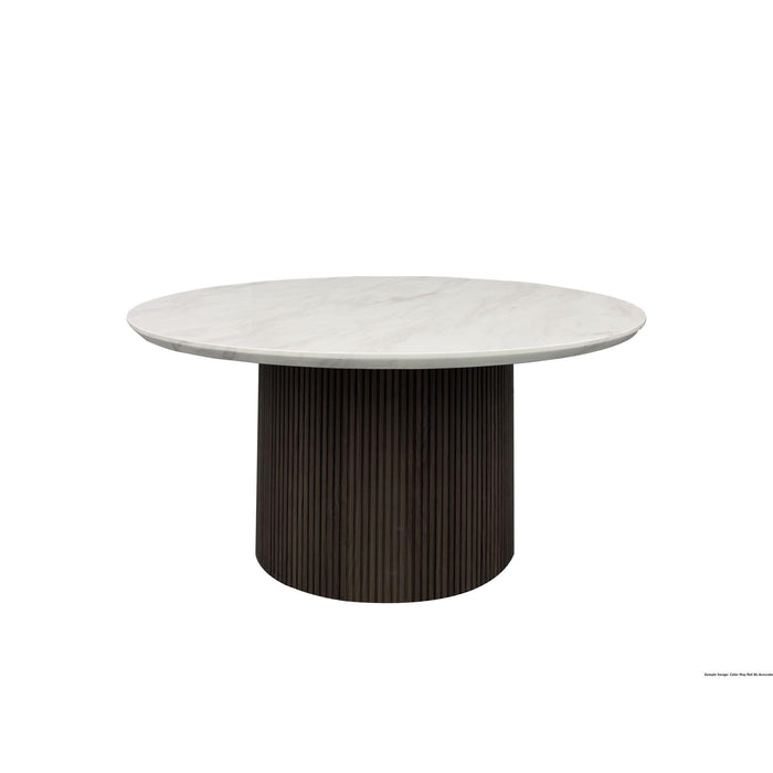Sylvie Round Coffee Table with White Faux Marble Top and Base in Dark Brown - Vida Furniture (Laredo,TX)