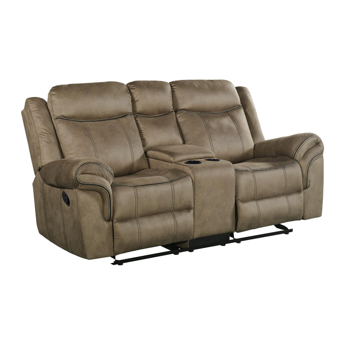 Sorrento Motion Loveseat with Console in T101 Brown - Vida Furniture (Laredo,TX)