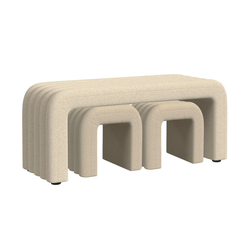 Seqouia Bench With 2 Stools in Ching Cream - Vida Furniture (Laredo,TX)