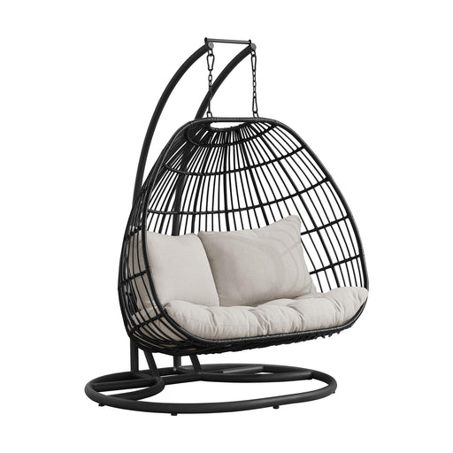Playa Double Swing Egg Chair Complete - Dark Grey and Olefin Beige - Vida Furniture (Laredo,TX)