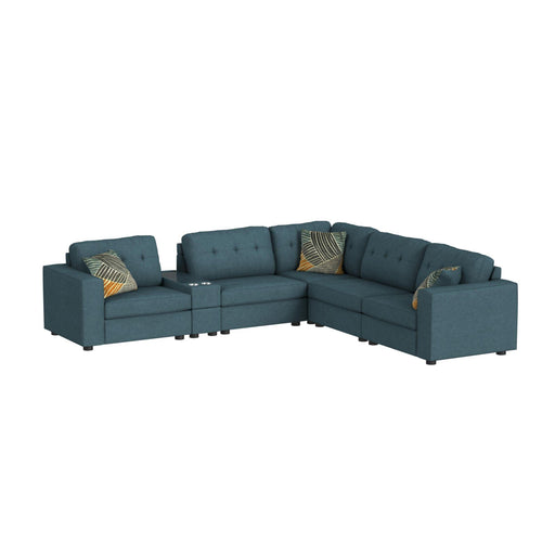 Options One 7PC Living Room Set in Palmer Plus Teal - Vida Furniture (Laredo,TX)