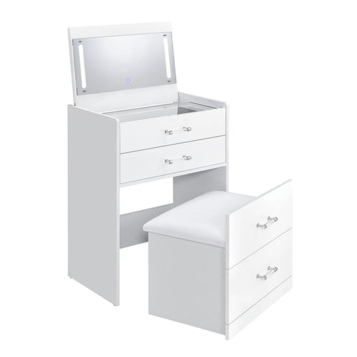 Irvine Mini Dressing Table with Stool, LED and USB in Glossy White - Vida Furniture (Laredo,TX)