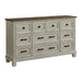 Farmington 9-Drawer Dresser in Medium Brown and Washed Stone - Vida Furniture (Laredo,TX)