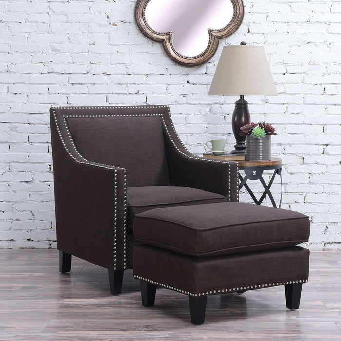 Erica 497 Ottoman W/Chrome Nail Heirloom Charcoal (ISTA 3) - Vida Furniture (Laredo,TX)
