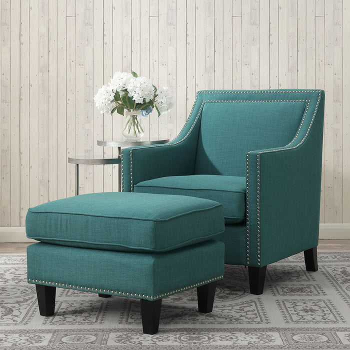 Erica 497 Ottoman W/Chrome Nail Heirloome Teal (ISTA 3) - Vida Furniture (Laredo,TX)