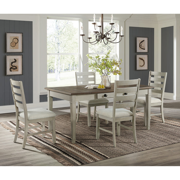 Farmington Standard Height Dining Set in Medium Brown and Washed Stone-Rectangular Table and Four Chairs - Vida Furniture (Laredo,TX)