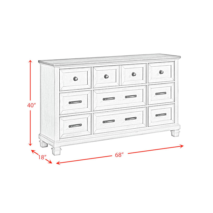 Farmington 9-Drawer Dresser in Medium Brown and Washed Stone - Vida Furniture (Laredo,TX)