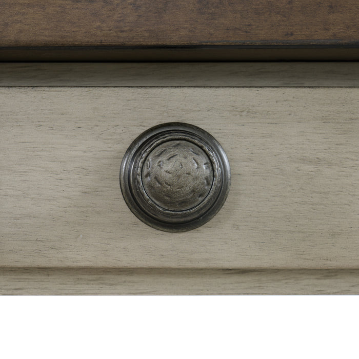 Farmington Standard Height Dining Set in Medium Brown and Washed Stone-Rectangular Table and Four Chairs - Vida Furniture (Laredo,TX)