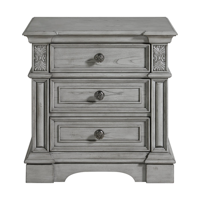 Glenmore 3-Drawer Nightstand with USB in Aged Grey - Vida Furniture (Laredo,TX)
